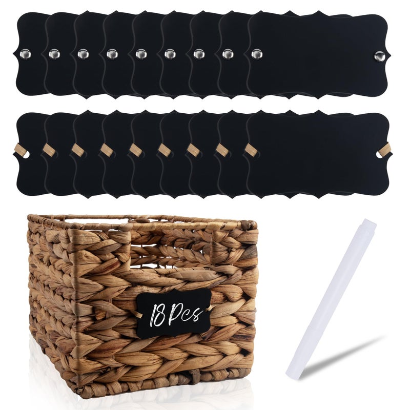 Temlum 18 Pcs Acrylic Basket Labels, Storage Tags with Chalk Marker Removable Label for Wire, Wicker, Woven Baskets & Pantry Storage (Wavy Shape 01, Black) - Image 1